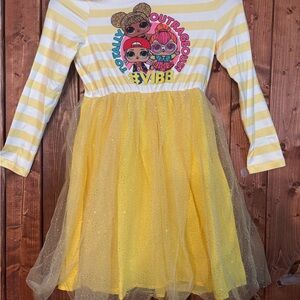 PatPat Yellow Striped Dress with Fun LOL Character Print